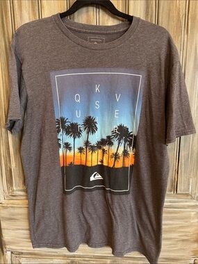 Vintage Quiksilver Men’s Gray Graphic Palm Sunset T-Shirt